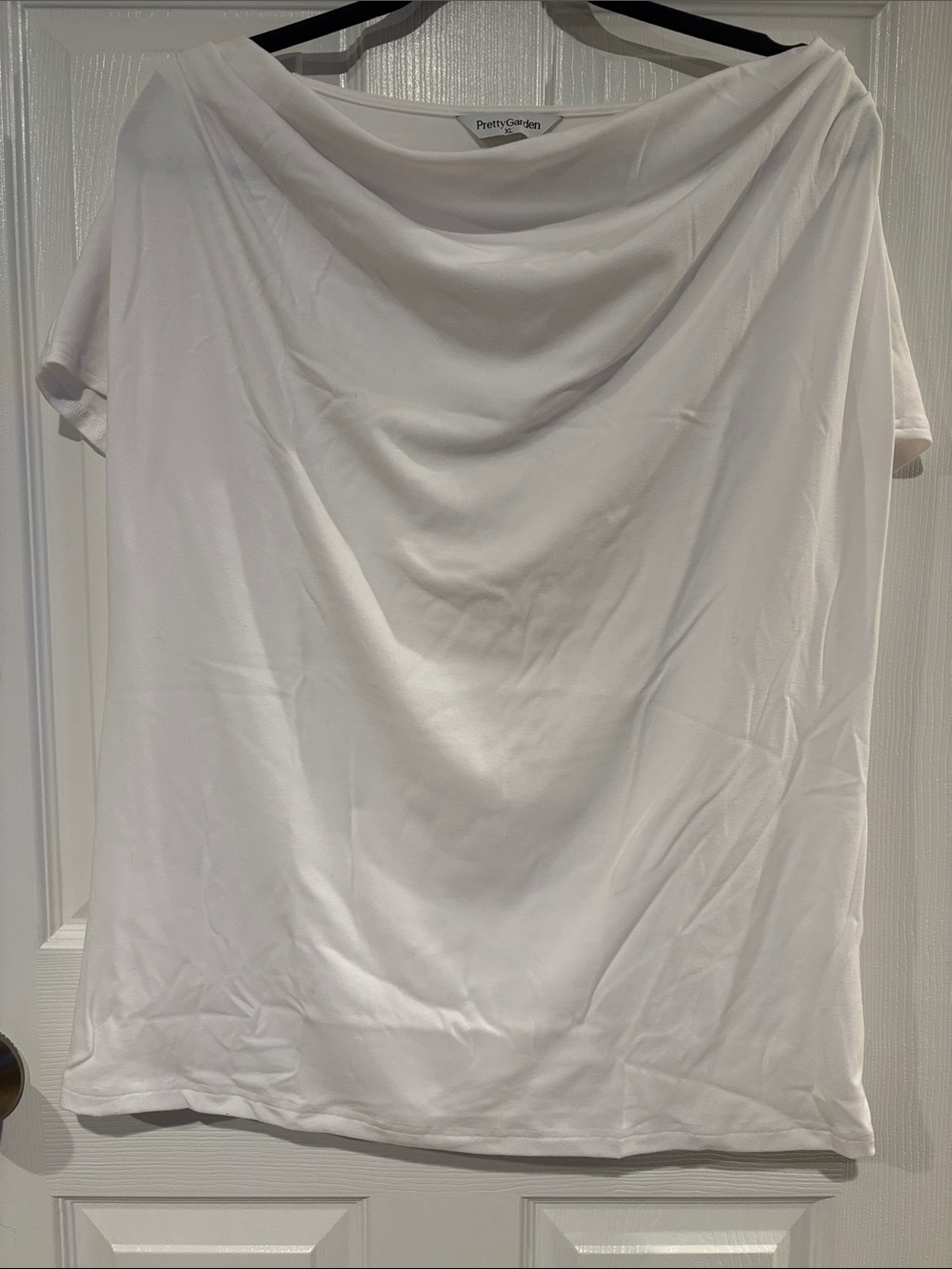 White Draped Cowl Neck Short Sleeve Top